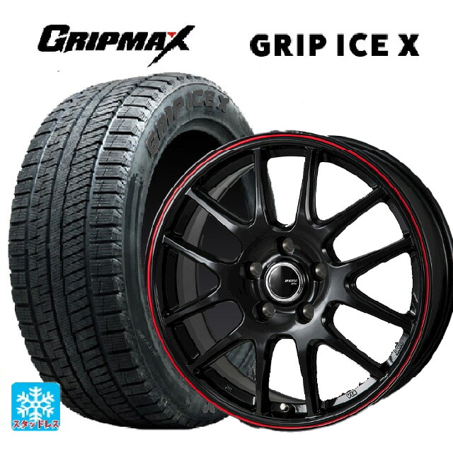 ニッサン ノートオーラ(E13)用 205/55R16 91T グリップマックス グリップアイスX ブラックレター # ジャパン三陽 ジェイピースタイル ジェファ パールブラック/レッドライン 新品スタッドレスタイヤホイール 4本セット|タイヤホイール専門店コニシタイヤ