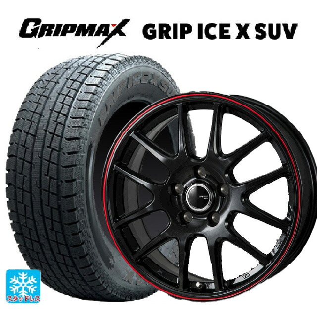 ミツビシ デリカD5(3DA系)用 225/60R18 104H XL グリップマックス グリップアイスX SUV ブラックレター # ジャパン三陽 ジェイピースタイル ジェファ パールブラック/レッドライン 新品スタッドレスタイヤホイール 4本セット