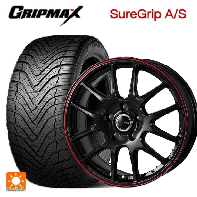 ミツビシ デリカD5(3DA系)用 225/55R18 98W グリップマックス シュアグリップ A/S ブラックレター ジャパン三陽 ジェイピースタイル ジェファ パールブラック/レッドライン 新品オールシーズンタイヤホイール 4本セット