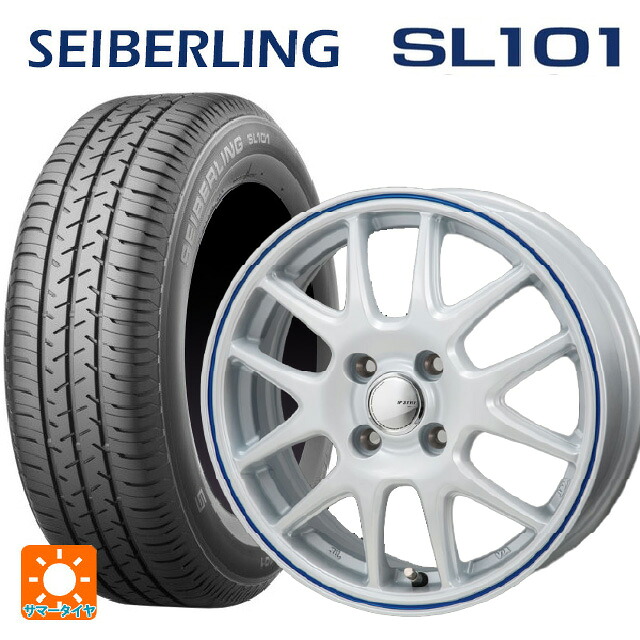 165/65R14 79S セイバーリング セイバーリング SL101(ブリヂストン工場生産） ジャパン三陽 ジェイピースタイル ジェファ パールホワイト/ブルーライン 14-5.5J 国産車用 サマータイヤホイール4本セット