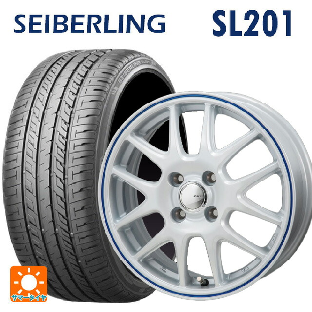 165/55R14 72V セイバーリング セイバーリング SL201(ブリヂストン工場生産） ジャパン三陽 ジェイピースタイル ジェファ パールホワイト/ブルーライン 14-4.5J 国産車用 サマータイヤホイール4本セット｜タイヤホイール専門店コニシタイヤ