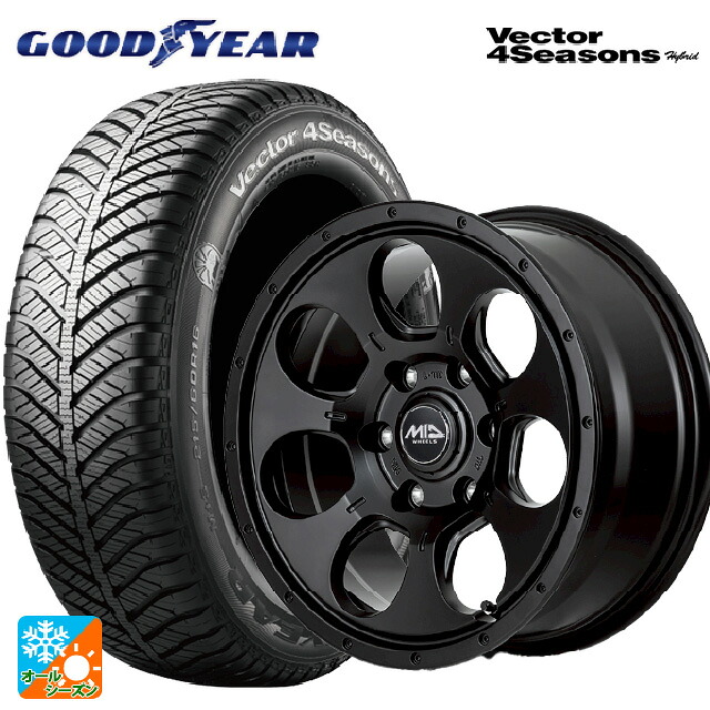 195/65R16 92H グッドイヤー ベクターフォーシーズンズ ハイブリッド エムアイディー MIDホイール マッドエージェント セミグロスブラック 16-7J 国産車用 オールシーズンタイヤホイール4本セット|タイヤホイール専門店コニシタイヤ