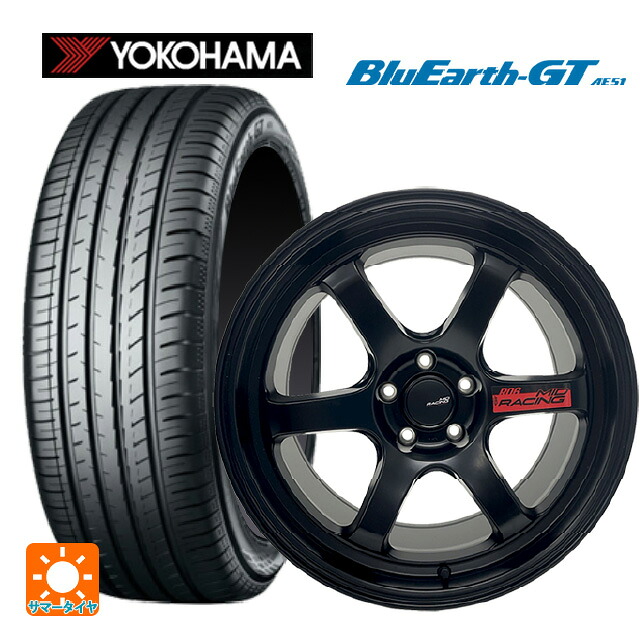 ホンダ プレリュード(BF1)用 235/45R18 94W ヨコハマ ブルーアースGT AE51 エムアイディー MIDレーシング R06 ブラックエディション セミグロスブラック 新品サマータイヤホイール 4本セット