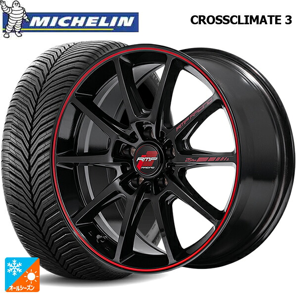 225/50R18 95V ミシュラン クロスクライメイト3 正規品 エムアイディー MIDレーシング R25 プラス ブラック/リムレッドライン 18-7.5J 国産車用 オールシーズンタイヤホイール4本セット
