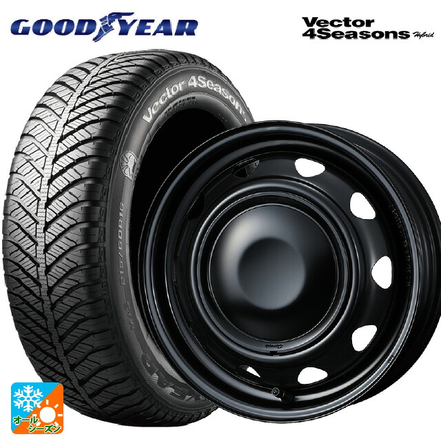 スズキ ハスラー(MR52/92S)用 165/65R14 79H グッドイヤー ベクターフォーシーズンズ ハイブリッド ウェッズ ネオキャロ スチールホイール # セミマットブラック+ブラックキャップ 新品オールシーズンタイヤホイール 4本セット｜タイヤホイール専門店コニシタイヤ