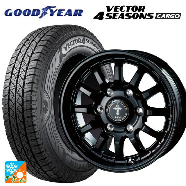 195/80R15 107/105N グッドイヤー ベクター4シーズンズ カーゴ インターミラノ クロスフィールド アルファ BK 15-6J 国産車用 オールシーズンタイヤホイール4本セット