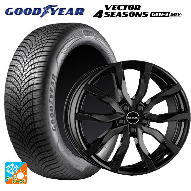 アウディ SQ6 e-tron(GF系)用 [F]:235/65R18 110V XL [R]:255/60R18 112Q XL グッドイヤー ベクター4シーズンズ ジェン3 SUV 阿部商会 マック ハイランズ グロスブラック 新品オールシーズンタイヤホイール 4本セット