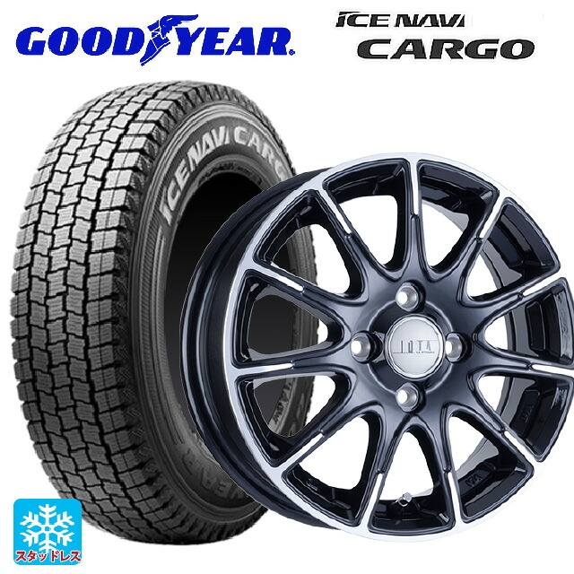 ホンダ N-VAN e(JJ3)用 145/80R13 82/80N グッドイヤー アイスナビ カーゴ 阿部商会 ラ･ストラーダ ティラード イオタ ブラックポリッシュ 新品スタッドレスタイヤホイール 4本セット