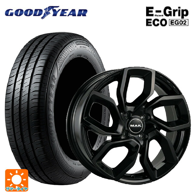 フィアット 600ハイブリッド(FH1系)用 215/65R16 98H グッドイヤー エフィシェントグリップ エコ EG02 阿部商会 マック アポロ グロスブラック 新品サマータイヤホイール 4本セット
