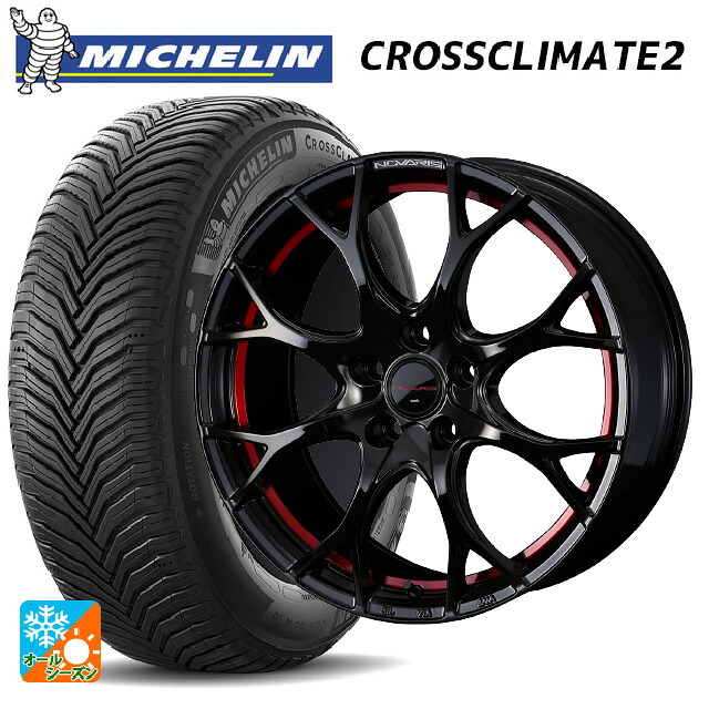 225/60R18 104W XL ミシュラン クロスクライメイト2 正規品 ウェッズ ノヴァリス ローグユーワイ BK/RED 18-7J 国産車用 オールシーズンタイヤホイール4本セット