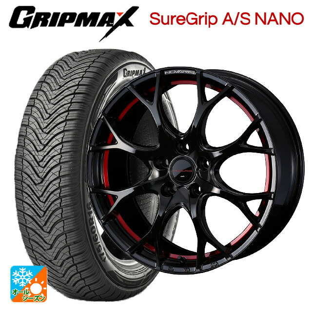 トヨタ アルファード(30系)用 225/60R17 99V グリップマックス シュアグリップ A/S ナノ ブラックレター ウェッズ ノヴァリス ローグユーワイ BK/RED 新品オールシーズンタイヤホイール 4本セット