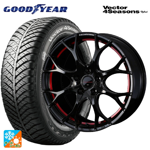 205/50R17 93H XL グッドイヤー ベクターフォーシーズンズ ハイブリッド ウェッズ ノヴァリス ローグユーワイ BK/RED 17-7J 国産車用 オールシーズンタイヤホイール4本セット