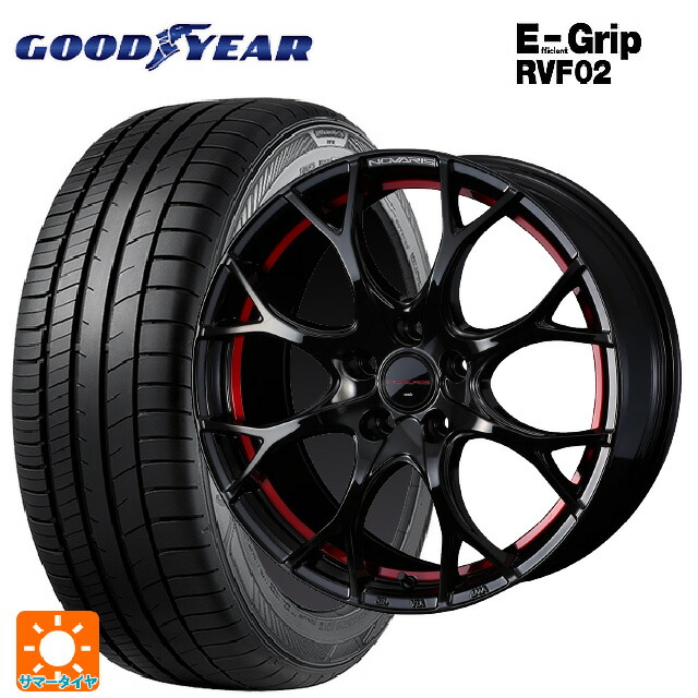 225/50R18 99V XL グッドイヤー エフィシェントグリップ RVF02 ウェッズ ノヴァリス ローグユーワイ BK/RED 18-7J 国産車用 サマータイヤホイール4本セット
