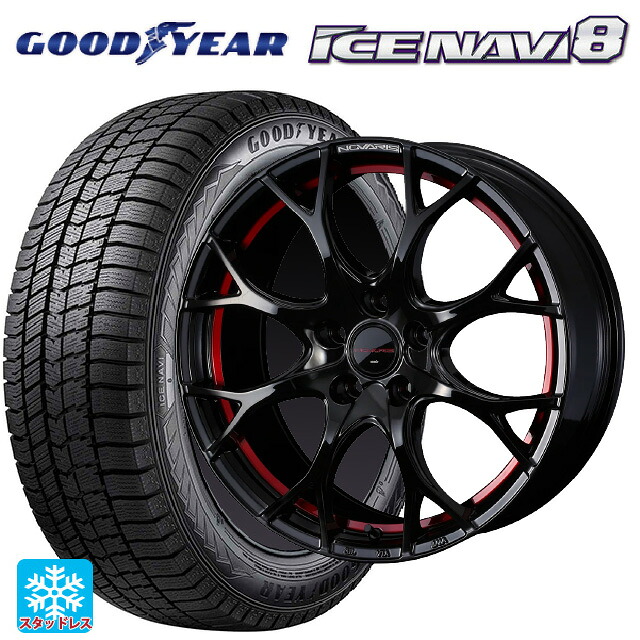 215/50R17 91Q グッドイヤー アイスナビ8 # ウェッズ ノヴァリス ローグユーワイ BK/RED 17-7J 国産車用 スタッドレスタイヤホイール4本セット|タイヤホイール専門店コニシタイヤ