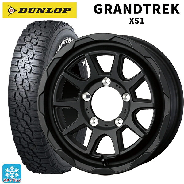 スズキ ジムニー(64系)用 215/70R16 100/97N ダンロップ グラントレックXS1 ホワイトレター ウェッズ マッドヴァンス06 # フルマットブラック 新品スタッドレスタイヤホイール 5本セット