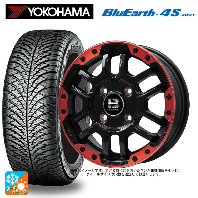 225/50R18 99W XL ヨコハマ ブルーアース4S AW21 # ビックウェイ ビーラグナス エフアールディー マットブラックリムレッド 18-7.5J 国産車用 オールシーズンタイヤホイール4本セット