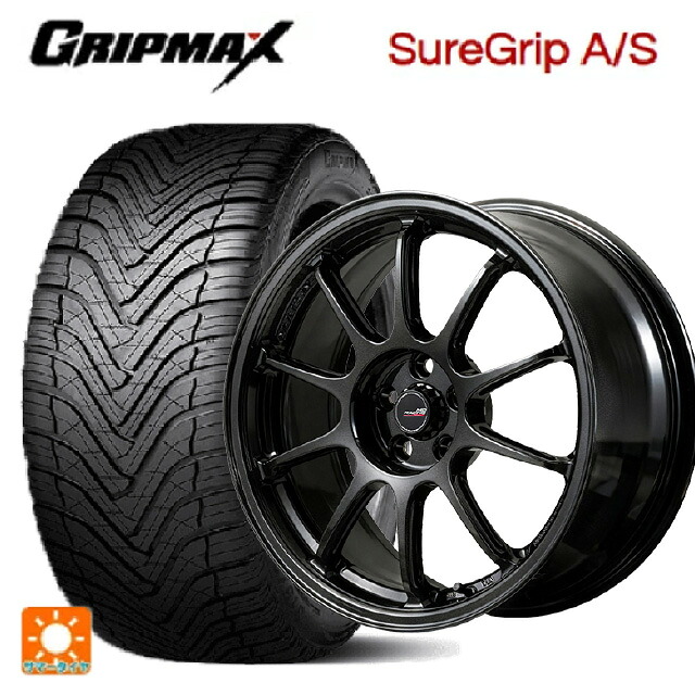 225/55R18 98W グリップマックス シュアグリップ A/S ブラックレター エムアイディー MIDレーシング R10 エボ BLM 18-8.5J 国産車用 オールシーズンタイヤホイール4本セット