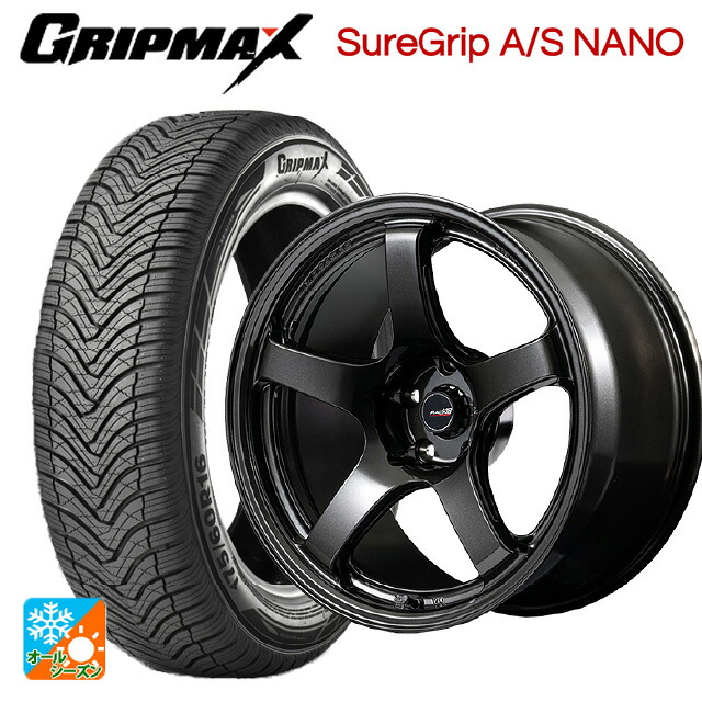 195/60R17 90H グリップマックス シュアグリップ A/S ナノ ブラックレター エムアイディー MIDレーシング R50 エボ BLM 17-7J 国産車用 オールシーズンタイヤホイール4本セット