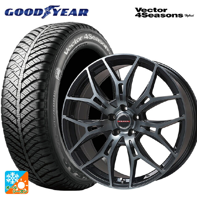 215/50R17 95H XL グッドイヤー ベクターフォーシーズンズ ハイブリッド ビックウェイ レイシーン プラバ 7M ブラッククリア 17-7J 国産車用 オールシーズンタイヤホイール4本セット