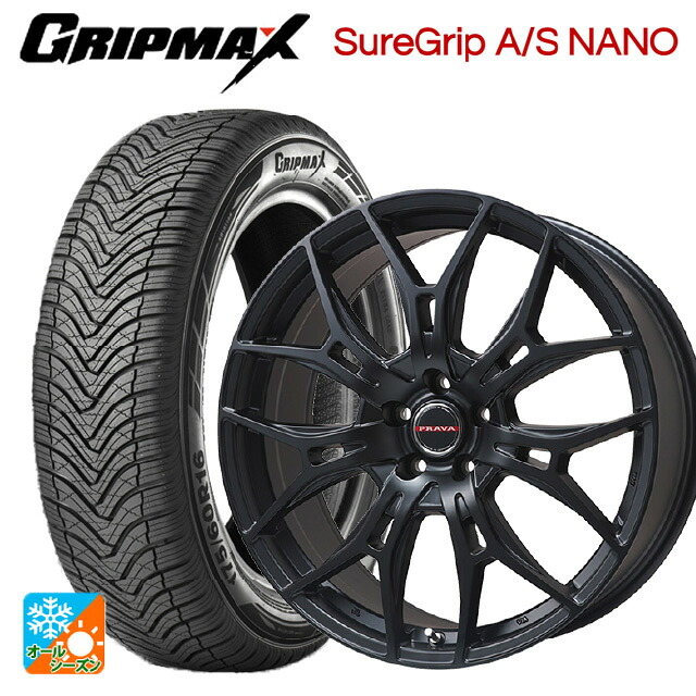 165/65R15 81H グリップマックス シュアグリップ A/S ナノ ブラックレター ビックウェイ レイシーン プラバ 7M セミグロスブラック 15-4.5J 国産車用 オールシーズンタイヤホイール4本セット