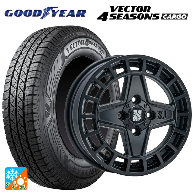 145/80R12 80/78N グッドイヤー ベクター4シーズンズ カーゴ エムエルジェイ エクストリームJ クアッド サテンブラック 12-4J 国産車用 オールシーズンタイヤホイール4本セット