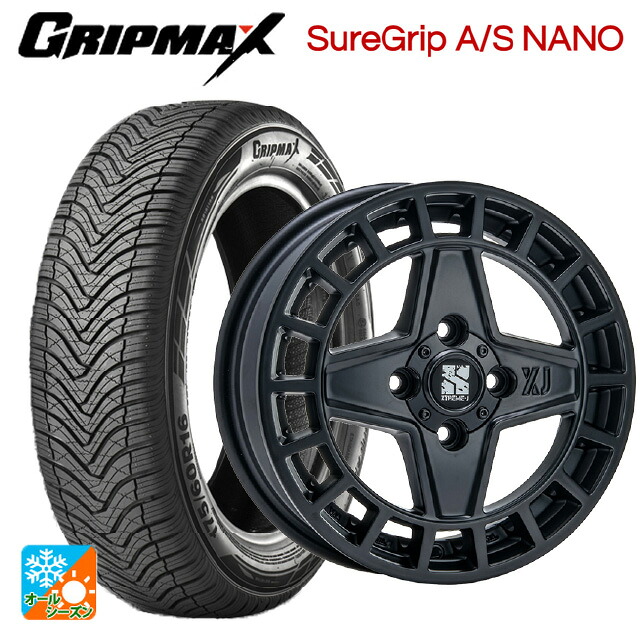 ミツビシ デリカミニ(4WD車)(B3系)用 165/65R15 81H グリップマックス シュアグリップ A/S ナノ ブラックレター エムエルジェイ エクストリームJ クアッド サテンブラック 新品オールシーズンタイヤホイール 4本セット