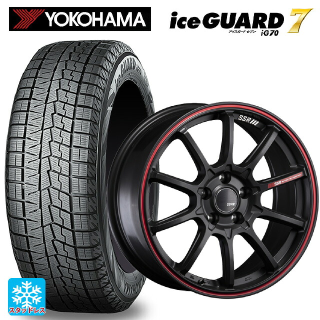 185/60R16 86Q ヨコハマ アイスガード7(IG70) # タナベ SSR GT V05 フラットブラック/レッドライン 16-6J 国産車用 スタッドレスタイヤホイール4本セット|タイヤホイール専門店コニシタイヤ
