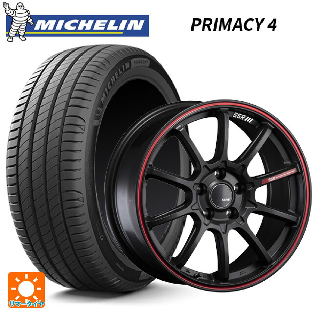225/50R18 95V DT1(ホンダ承認) ミシュラン 正規品 プライマシー4 # タナベ SSR GT V05 フラットブラック/レッドライン 18-8J 国産車用 サマータイヤホイール4本セット｜タイヤホイール専門店コニシタイヤ