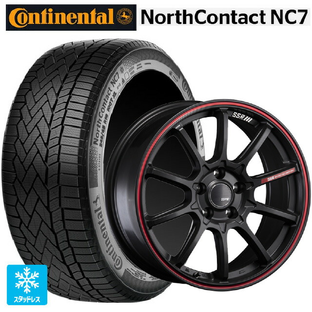 235/55R19 105T XL コンチネンタル ノースコンタクトNC7 正規品 # タナベ SSR GT V05 フラットブラック/レッドライン 19-8J 国産車用 スタッドレスタイヤホイール4本セット｜タイヤホイール専門店コニシタイヤ