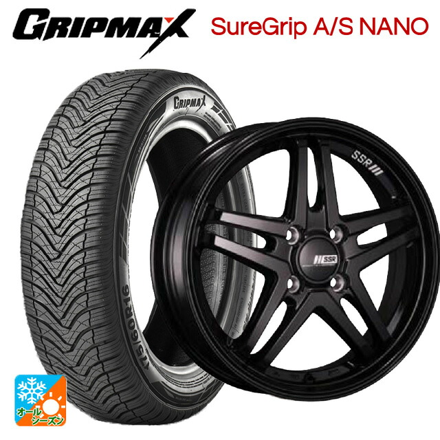 ミツビシ デリカミニ(4WD車)(B3系)用 165/65R15 81H グリップマックス シュアグリップ A/S ナノ ブラックレター タナベ SSR GT V06 グロスブラック 新品オールシーズンタイヤホイール 4本セット