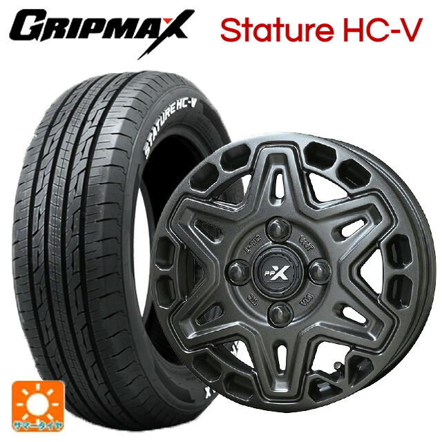 145/80R12 80/78Q グリップマックス スタチャーHCV ホワイトレター 共豊 PPX MK6 ステルスグレーメタリック 12-3.5J 国産車用 サマータイヤホイール4本セット