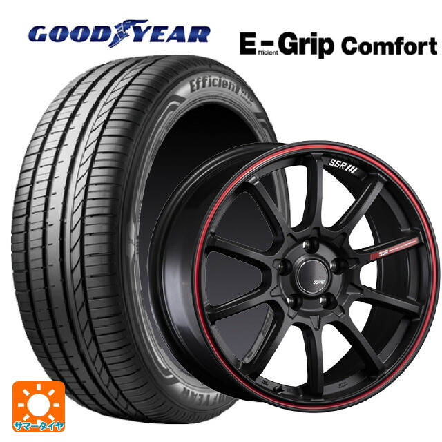 195/60R17 90V グッドイヤー エフィシェントグリップ コンフォート タナベ SSR GT V05 フラットブラック/レッドライン 17-7J 国産車用 サマータイヤホイール4本セット
