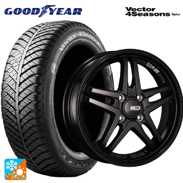 195/50R16 84H グッドイヤー ベクターフォーシーズンズ ハイブリッド タナベ SSR GT V06 グロスブラック 16-6J 国産車用 オールシーズンタイヤホイール4本セット