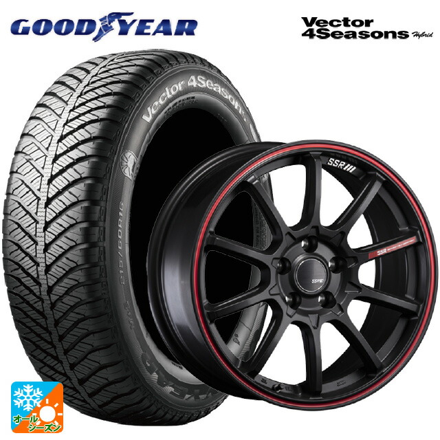 185/55R16 83H グッドイヤー ベクターフォーシーズンズ ハイブリッド タナベ SSR GT V05 フラットブラック/レッドライン 16-6J 国産車用 オールシーズンタイヤホイール4本セット｜タイヤホイール専門店コニシタイヤ 104,478円