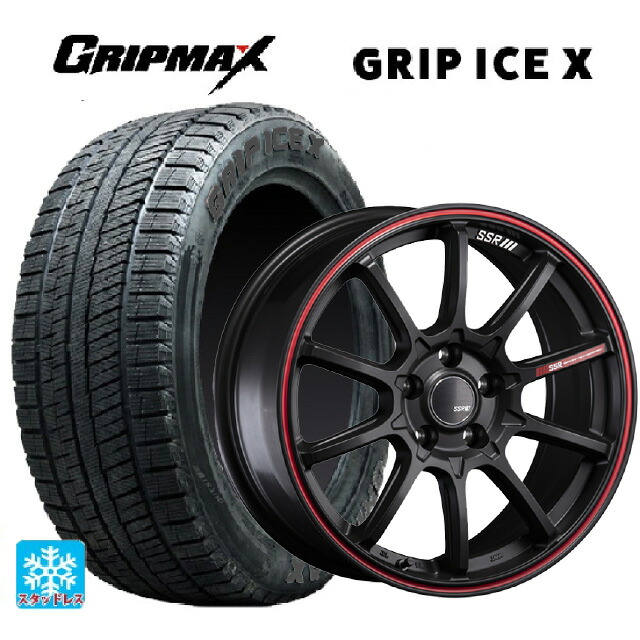 195/65R16 92T グリップマックス グリップアイスX ブラックレター # タナベ SSR GT V05 フラットブラック/レッドライン 16-6J 国産車用 スタッドレスタイヤホイール4本セット|タイヤホイール専門店コニシタイヤ