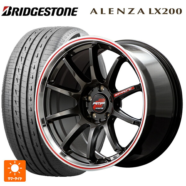 マツダ CX-5(KM系)用 225/60R18 100H ブリヂストン アレンザLX200 正規品 # エムアイディー MIDレーシング R10 # クリスタルブラック/リムポリッシュ+レッド 新品サマータイヤホイール 4本セット｜タイヤホイール専門店コニシタイヤ