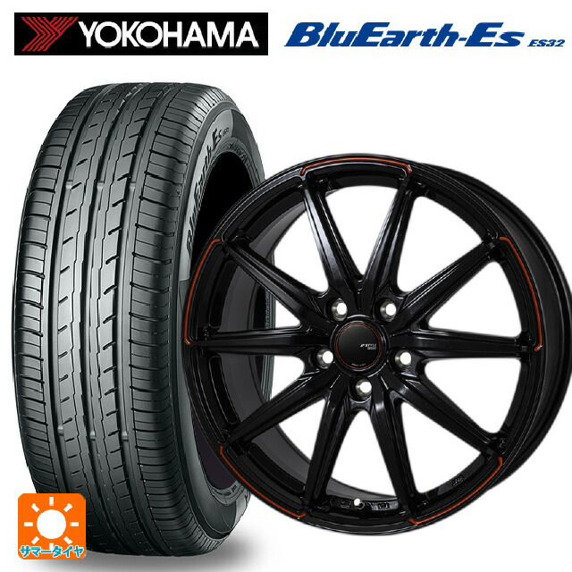 215/45R17 91V ヨコハマ ブルーアースEs ES32 ジャパン三陽 ジェイピースタイル R55 パールブラック/レッドティント 17-7J 国産車用 サマータイヤホイール4本セット