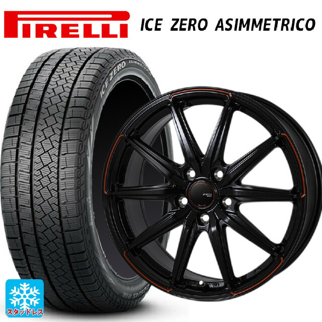 245/45R18 100H XL ピレリ アイスゼロ アシンメトリコ 正規品 ジャパン三陽 ジェイピースタイル R55 パールブラック/レッドティント 18-7.5J 国産車用 スタッドレスタイヤホイール4本セット