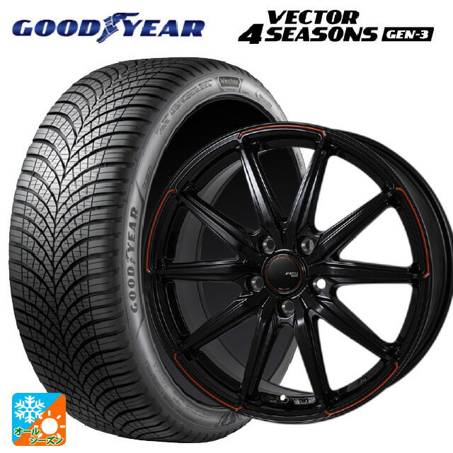 225/50R18 99W XL グッドイヤー ベクター4シーズンズ ジェン3 ジャパン三陽 ジェイピースタイル R55 パールブラック/レッドティント 18-7.5J 国産車用 オールシーズンタイヤホイール4本セット｜タイヤホイール専門店コニシタイヤ 116,620円