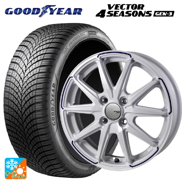 185/65R15 92V XL グッドイヤー ベクター4シーズンズ ジェン3 ジャパン三陽 ジェイピースタイル R55 グロスホワイト/ブルーティント 15-5.5J 国産車用 オールシーズンタイヤホイール4本セット