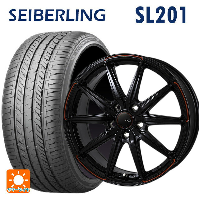 225/55R18 98V セイバーリング セイバーリング SL201(ブリヂストン工場生産） ジャパン三陽 ジェイピースタイル R55 パールブラック/レッドティント 18-7.5J 国産車用 サマータイヤホイール4本セット｜タイヤホイール専門店コニシタイヤ