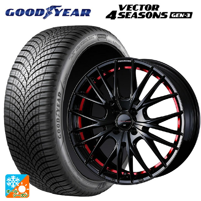 185/65R15 92V XL グッドイヤー ベクター4シーズンズ ジェン3 ウェッズ ノヴァリス ローグ QR BK/RED 15-5.5J 国産車用 オールシーズンタイヤホイール4本セット