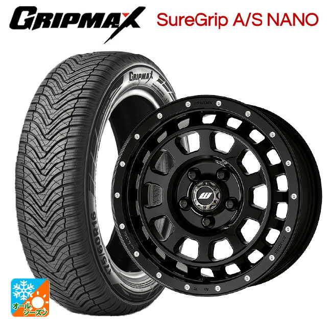175/80R16 91S グリップマックス シュアグリップ A/S ナノ ブラックレター ワーク クラッグ ティーグラビック2 エムシープラス BLKPM 16-5.5J 国産車用 オールシーズンタイヤホイール4本セット