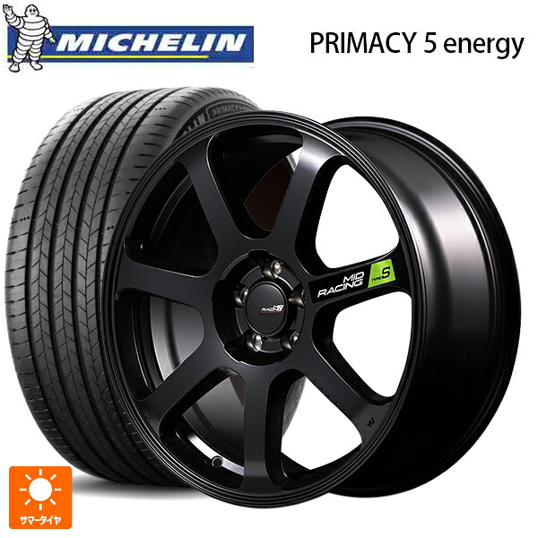 215/50R18 96W XL ミシュラン 正規品 プライマシー5 エナジー エムアイディー MIDレーシング R07 タイプS セミグロスブラック 18-8J 国産車用 サマータイヤホイール4本セット|タイヤホイール専門店コニシタイヤ