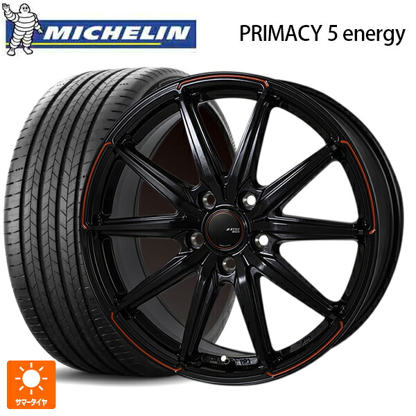 225/45R17 94W XL ミシュラン 正規品 プライマシー5 エナジー ジャパン三陽 ジェイピースタイル R55 パールブラック/レッドティント 17-7J 国産車用 サマータイヤホイール4本セット