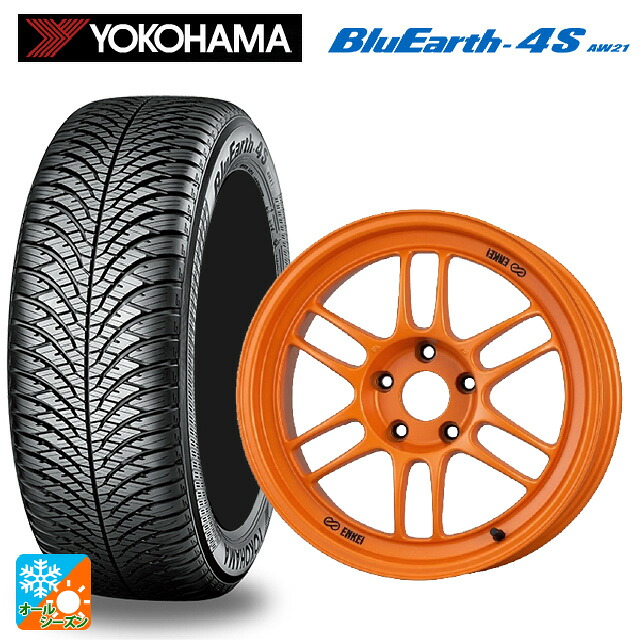 225/50R18 99W XL ヨコハマ ブルーアース4S AW21 # エンケイ レーシング RPF1 グロスブラックxパパイヤイエロー 18-8.5J 国産車用 オールシーズンタイヤホイール4本セット