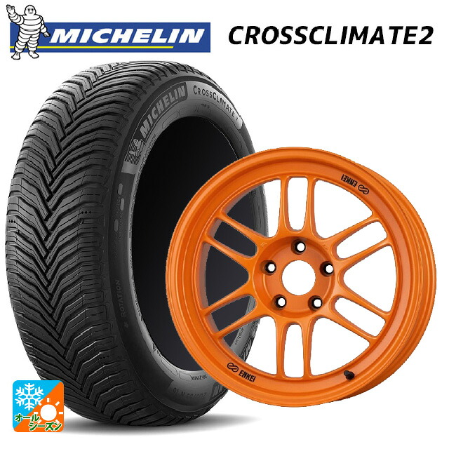 2024年製 225/60R18 104W XL ミシュラン クロスクライメイト2 正規品 エンケイ レーシング RPF1 グロスブラックxパパイヤイエロー 18-8.5J 国産車用 オールシーズンタイヤホイール4本セット
