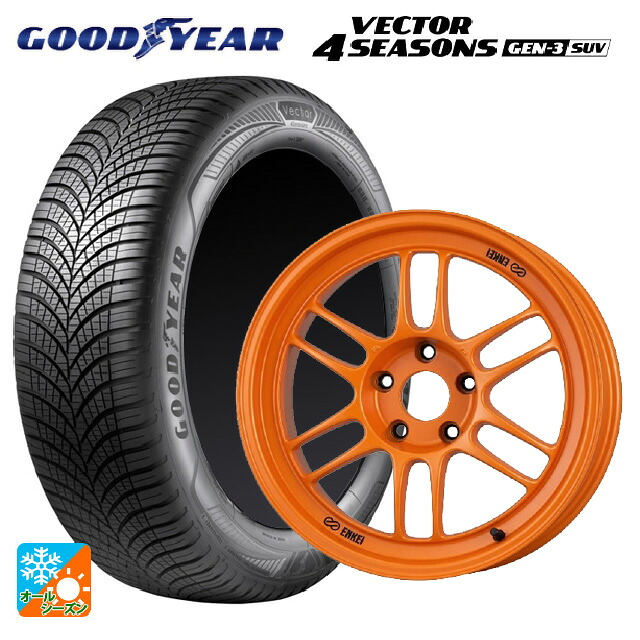 235/60R18 107W XL グッドイヤー ベクター4シーズンズ ジェン3 SUV エンケイ レーシング RPF1 グロスブラックxパパイヤイエロー 18-8.5J 国産車用 オールシーズンタイヤホイール4本セット|タイヤホイール専門店コニシタイヤ
