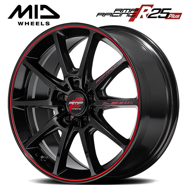 エムアイディー MIDレーシング R25 プラス ブラック/リムレッドライン 18×7.5 +50 5/114.3 73.1新品ホイール1本