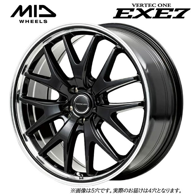 エムアイディー MIDホイール エグゼ7 グロスブラック/ラインポリッシュ 15×4.5 +45 4/100 67.1新品ホイール1本